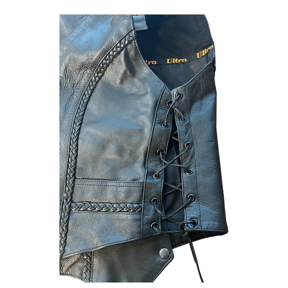 Motorcycle Outpost Biker Snap Front Side Lace Black Leather Vest Women (XL)‎ - Picture 7 of 16